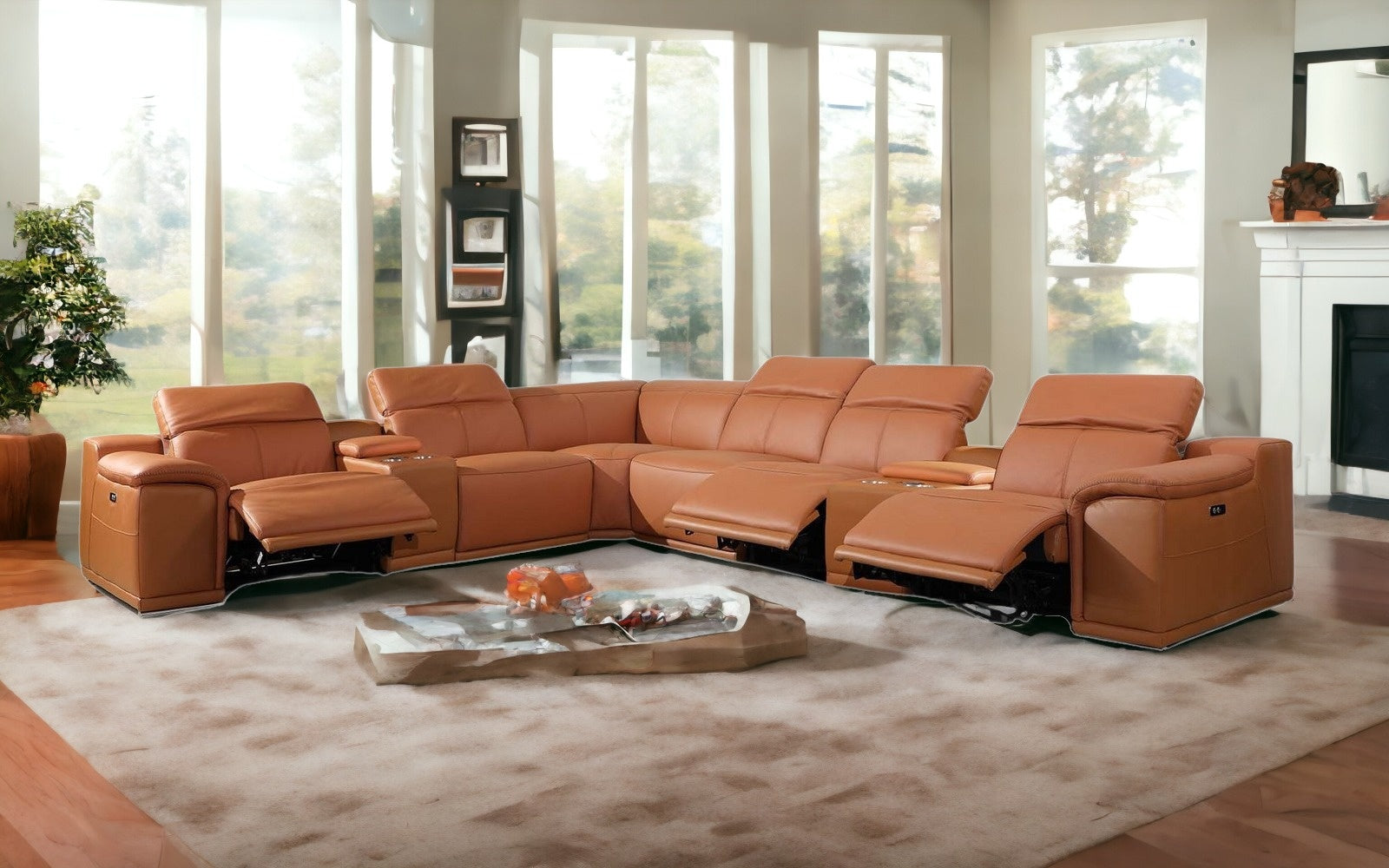 154" X 200" X 162".2 Camel Power Reclining 8Pc Sectional