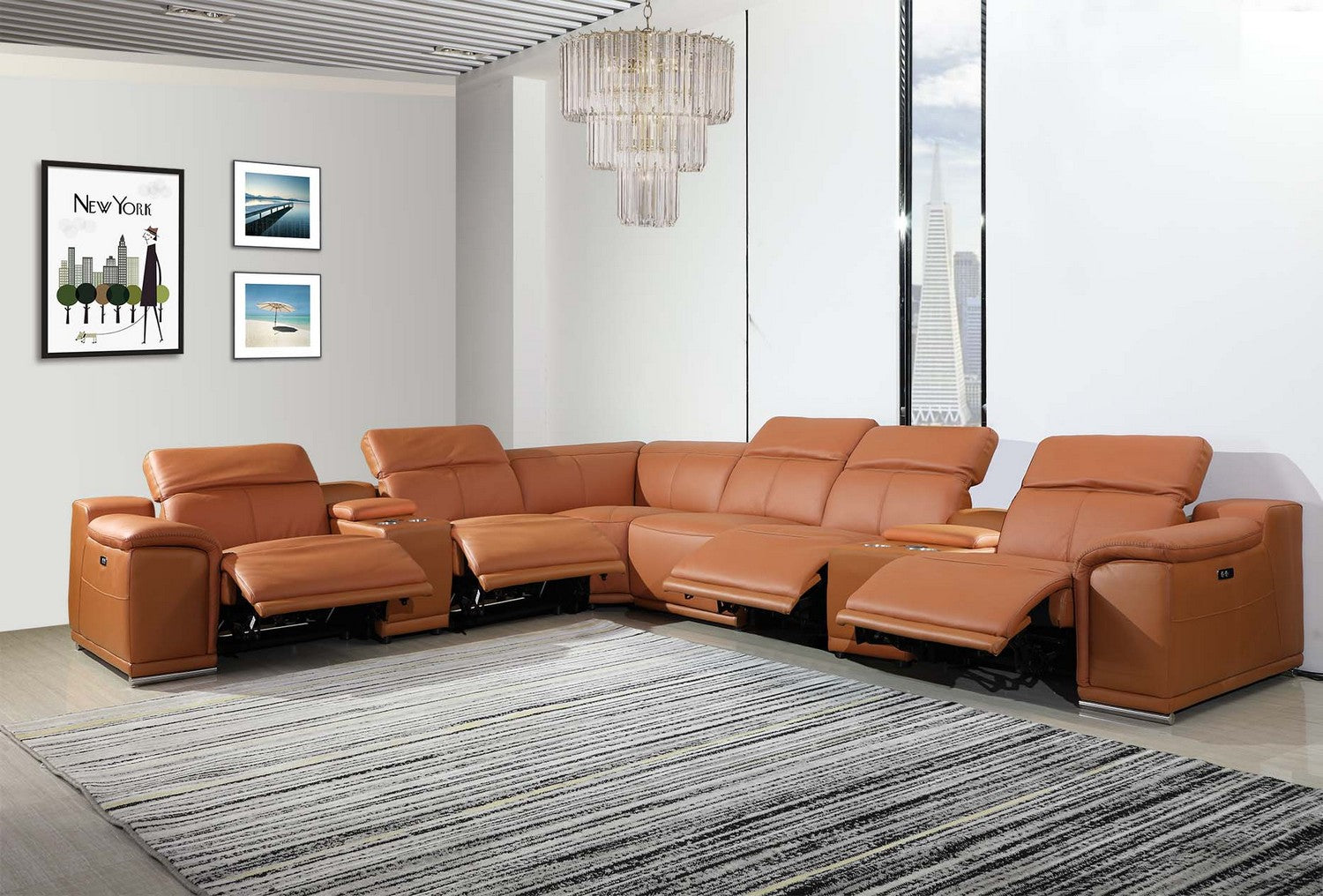 26"7" X 32"0 X 266".4 Camel Power Reclining 8Pc Sectional