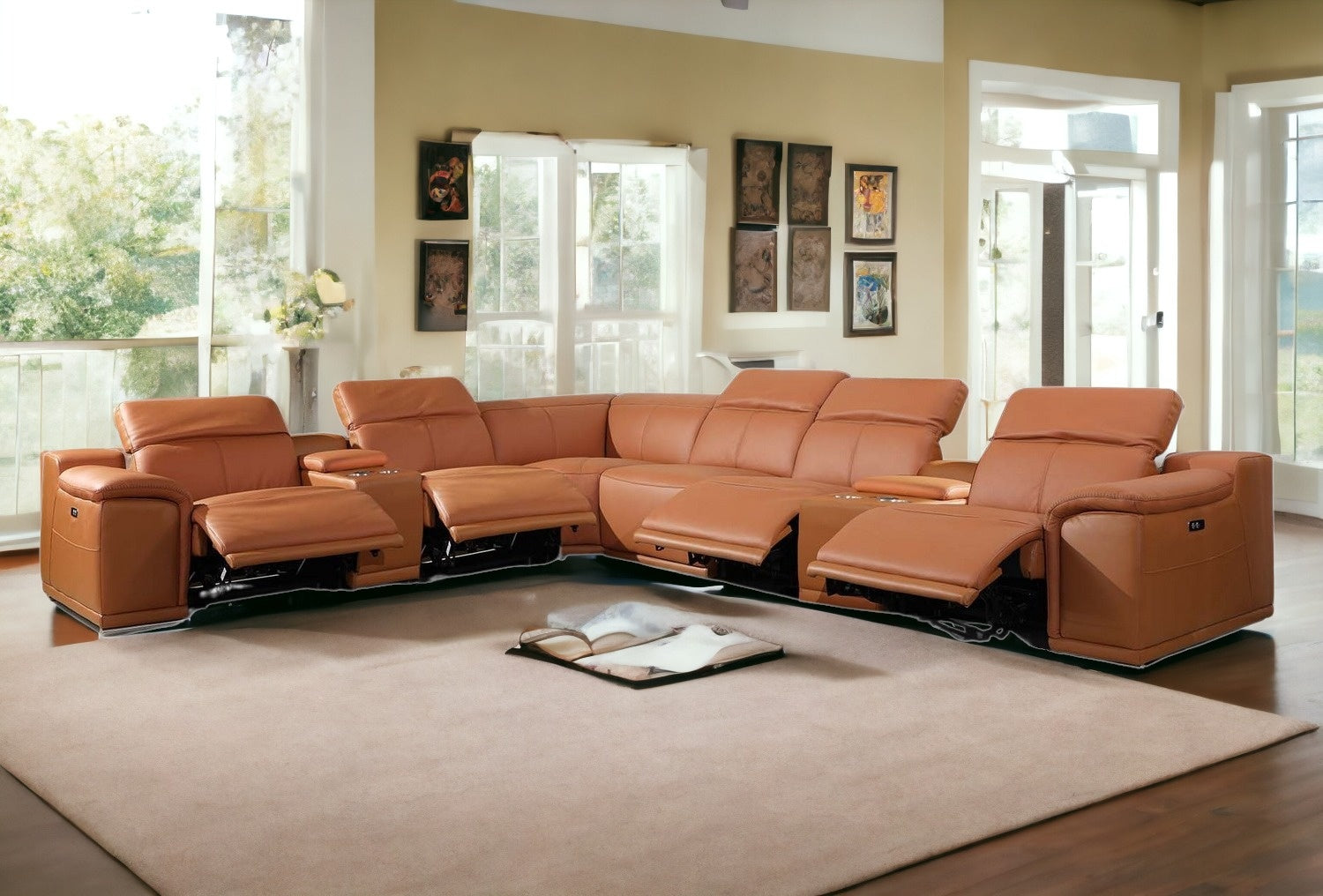 26"7" X 32"0 X 266".4 Camel Power Reclining 8Pc Sectional
