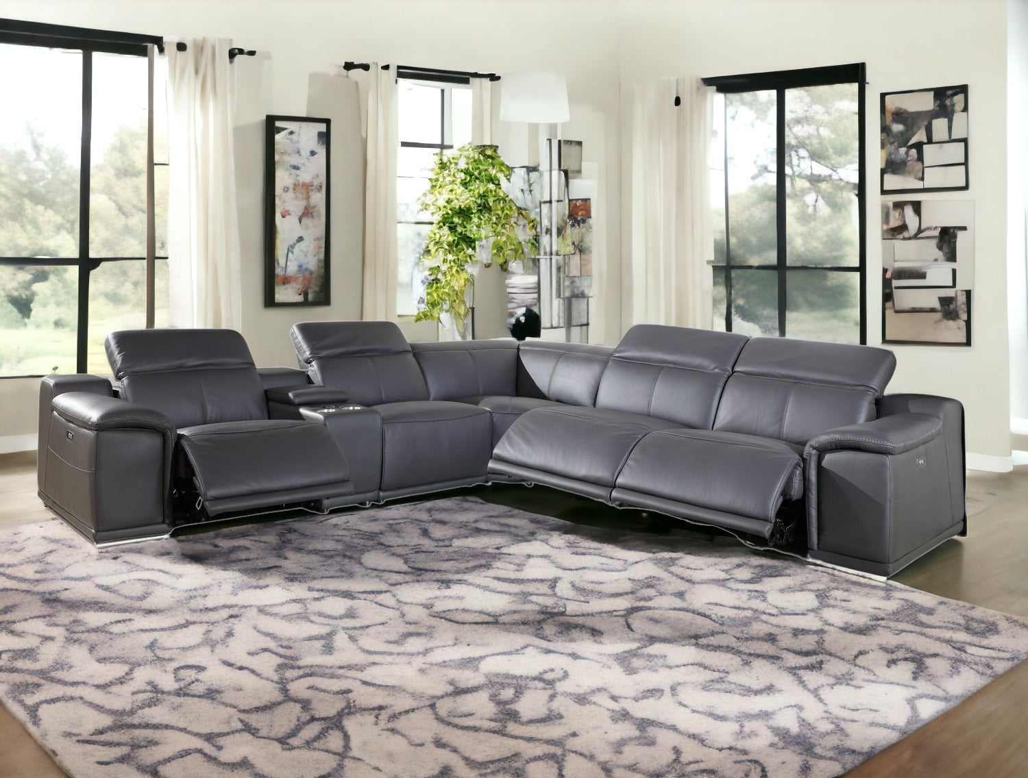 212" X 240" X 19"1.2" Dark Grey Power Reclining 6"Pc Sectional