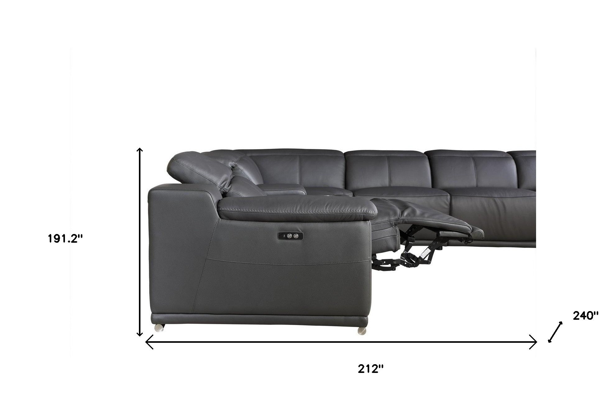 212" X 240" X 19"1.2" Dark Grey Power Reclining 6"Pc Sectional