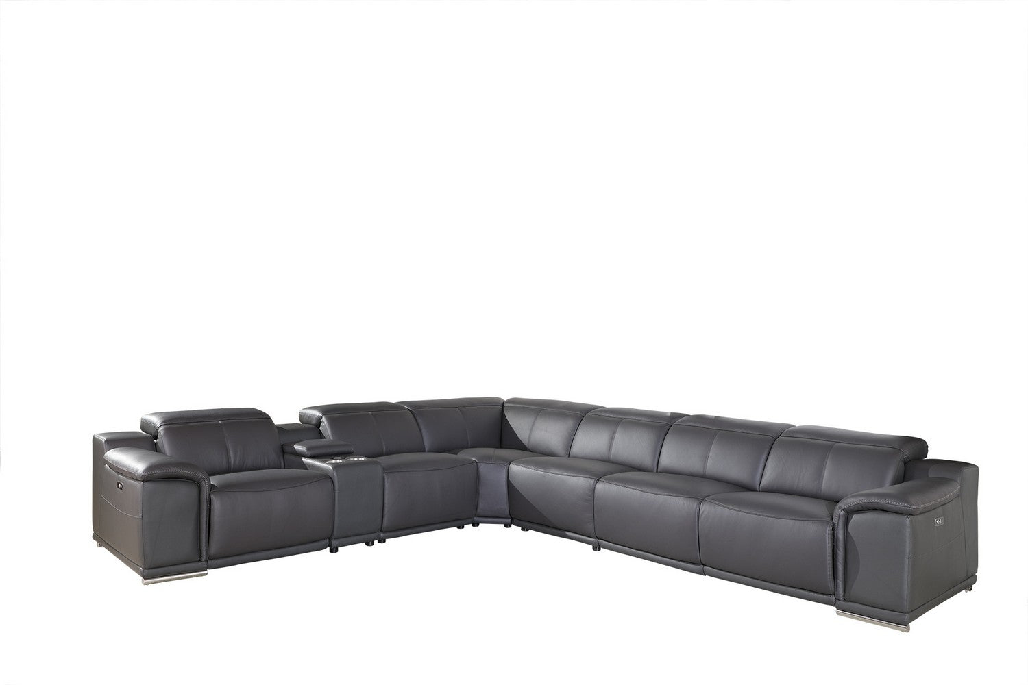 Dark Grey Power Reclining 7Pc Sectional - 254" x 280" x 237.4"