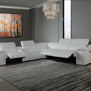 Six Piece White Genuine Leather Power Reclining Sectional Sofa