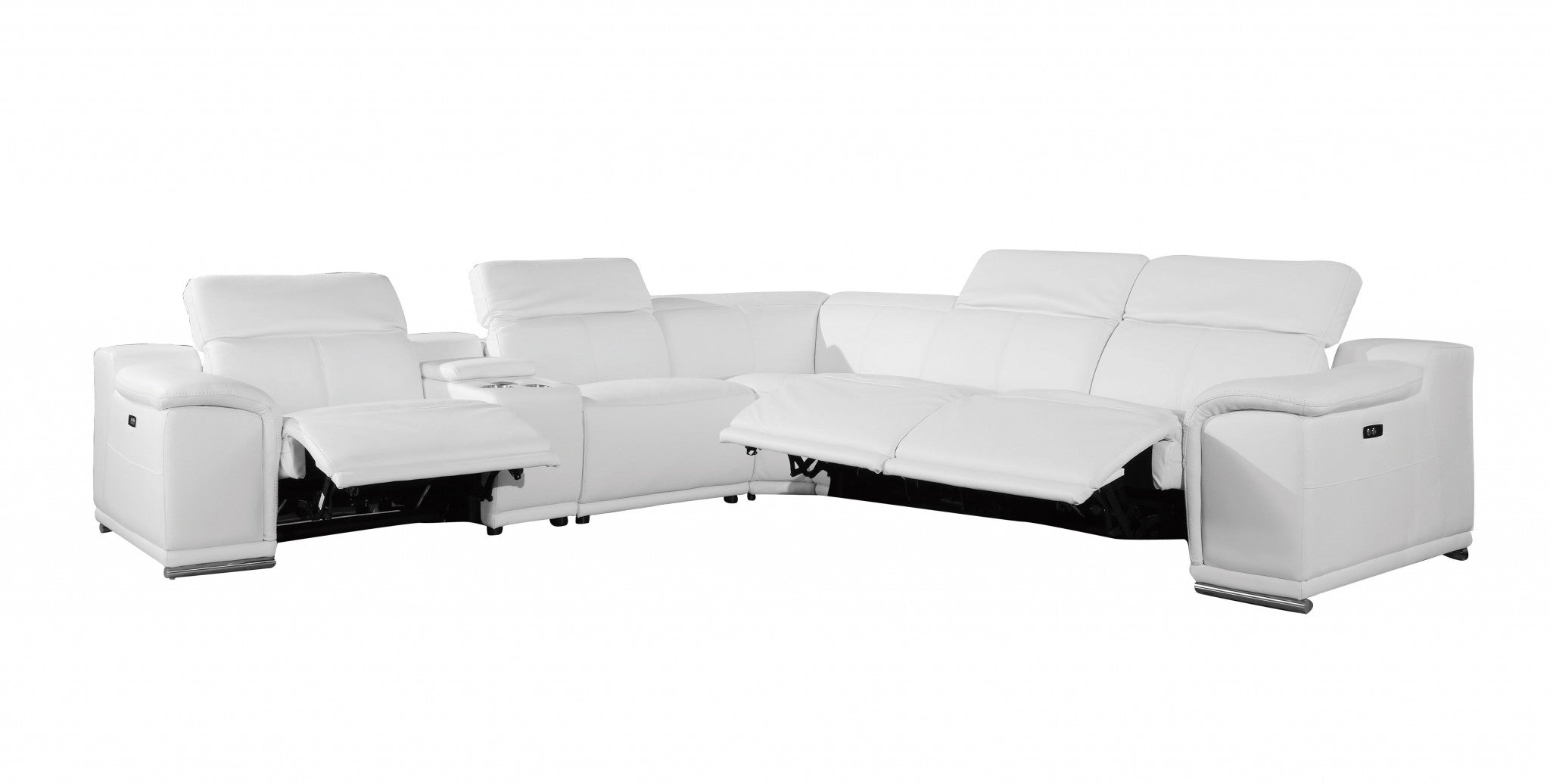 Six Piece White Genuine Leather Power Reclining Sectional Sofa