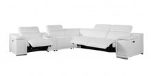 Six Piece White Genuine Leather Power Reclining Sectional Sofa