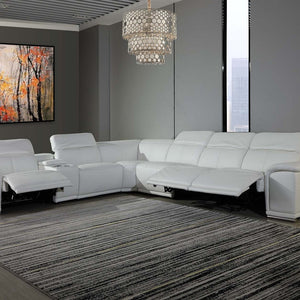 White Genuine Leather Power Reclining 7Pc Sectional With 1 Console