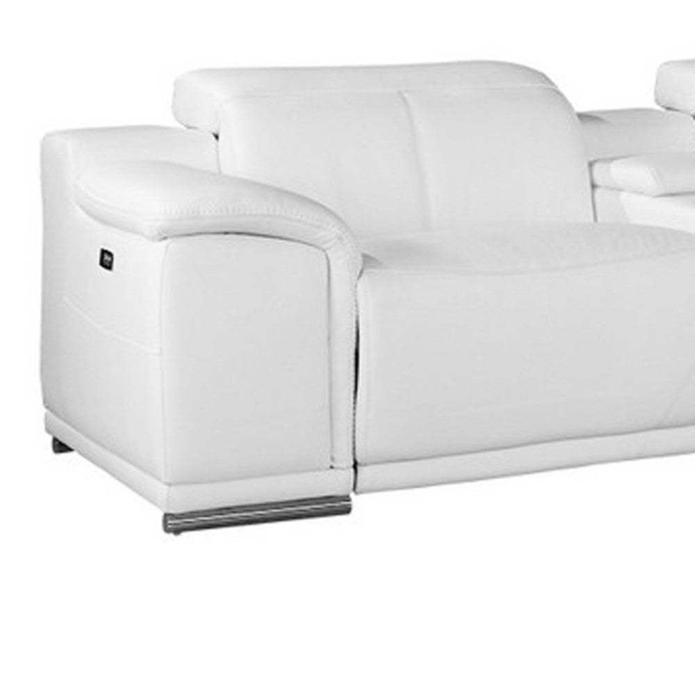 White Genuine Leather Power Reclining 7Pc Sectional With 1 Console