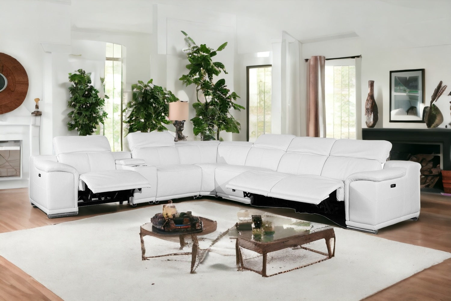 254" X 280" X 237.4" White Power Reclining 7Pc Sectional