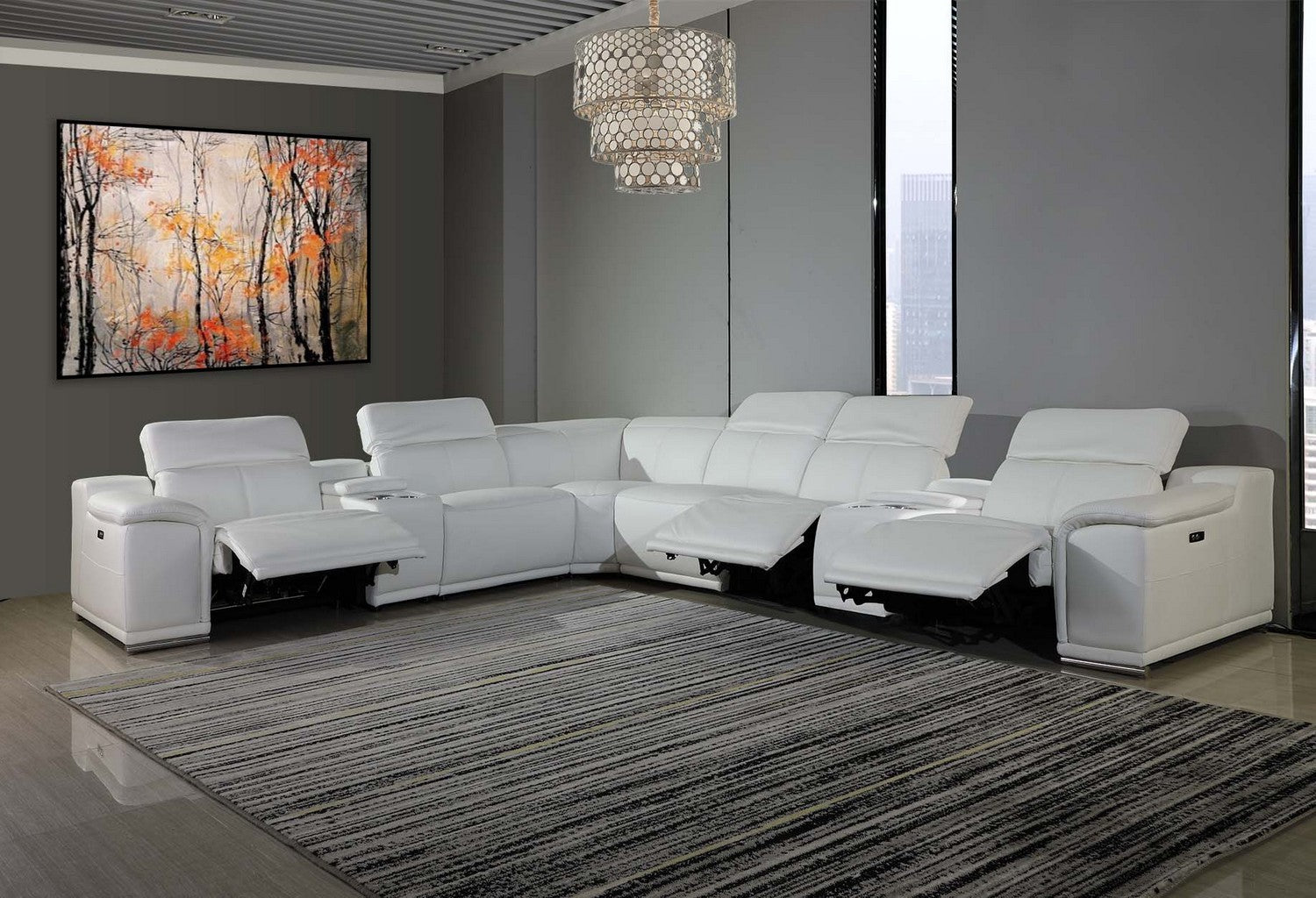 154" X 200" X 162.2" White Power Reclining 8Pc Sectional