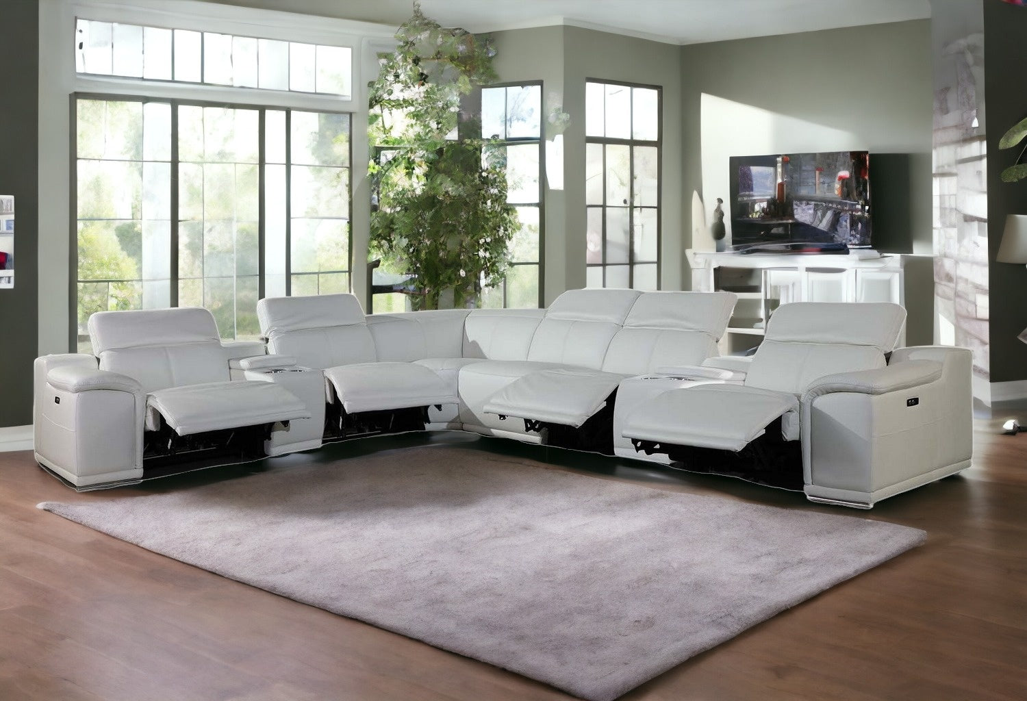 267" X 320" X 266.4" White Power Reclining 8Pc Sectional