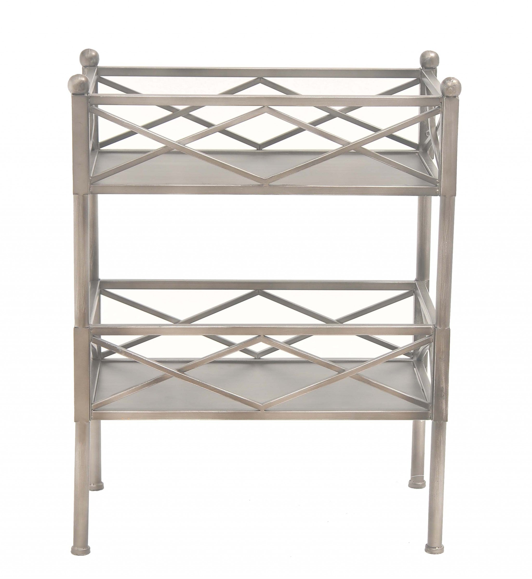 Stylish Brushed Silver 2 Shelf Serving Cart Or Bookcase