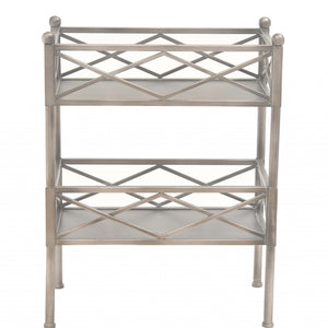 Stylish Brushed Silver 2 Shelf Serving Cart Or Bookcase