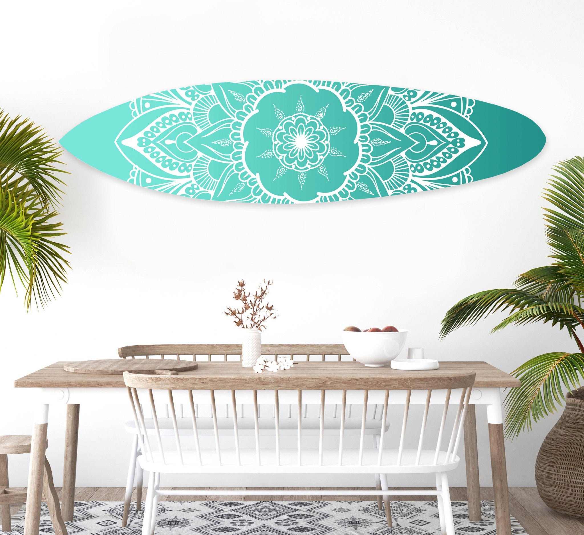 Wood Blue Serenity Surfboard Wall Art - 18" x 1" x 76"