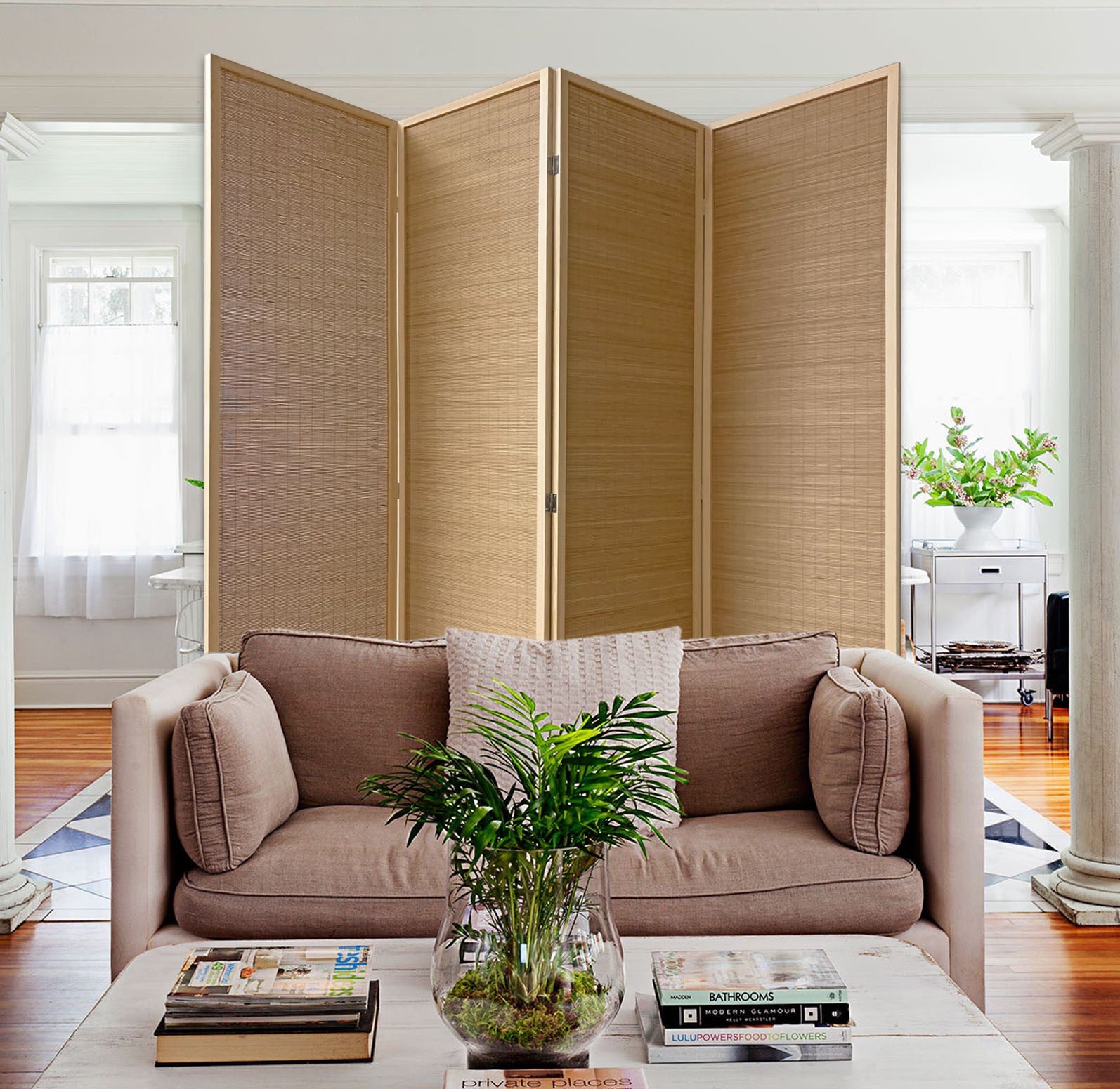Light Bamboo 3 Panel Room Divider Screen 6"