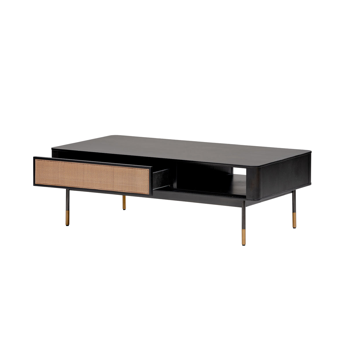 Modern Black And Wicker Coffee Table With Storage