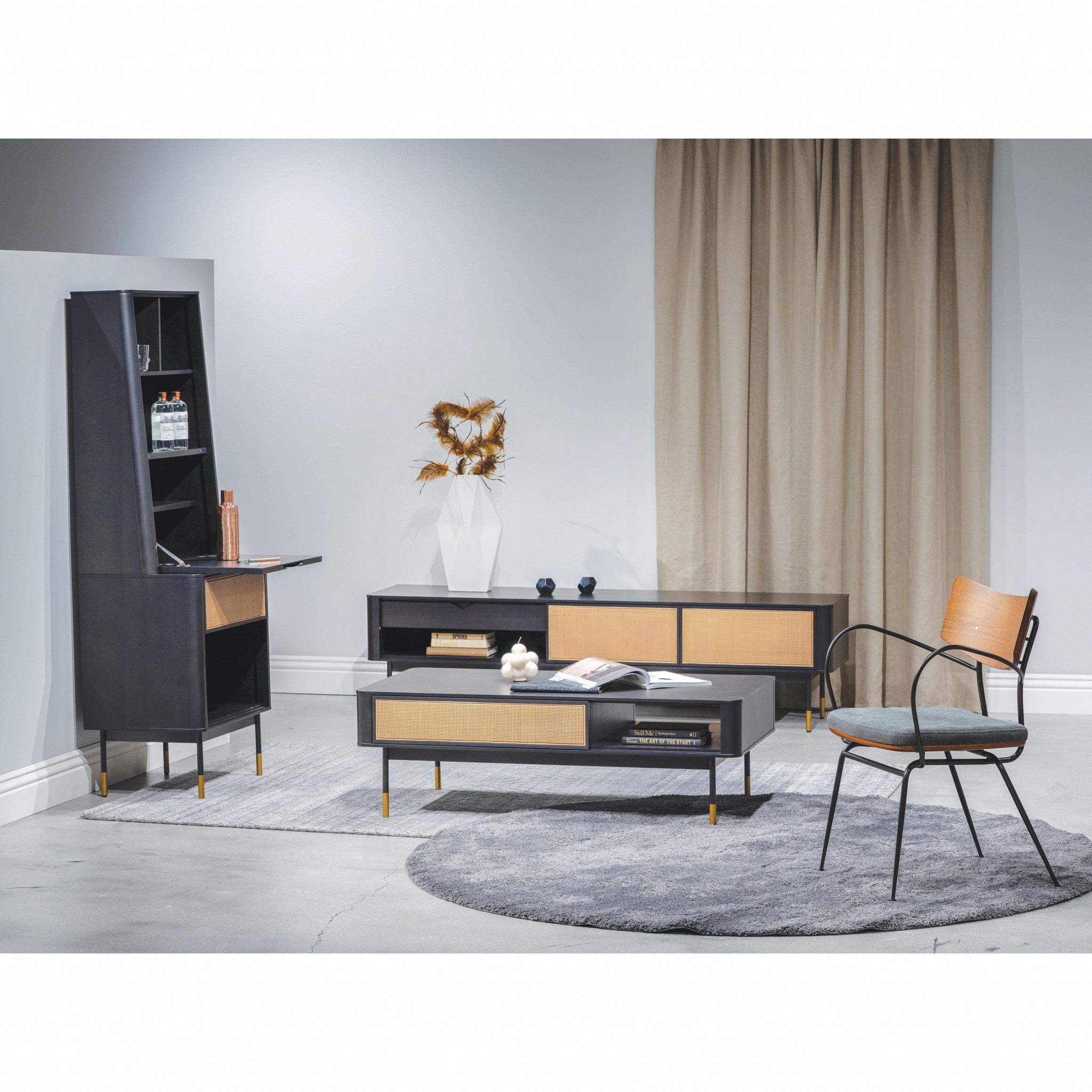 Modern Black And Wicker Coffee Table With Storage