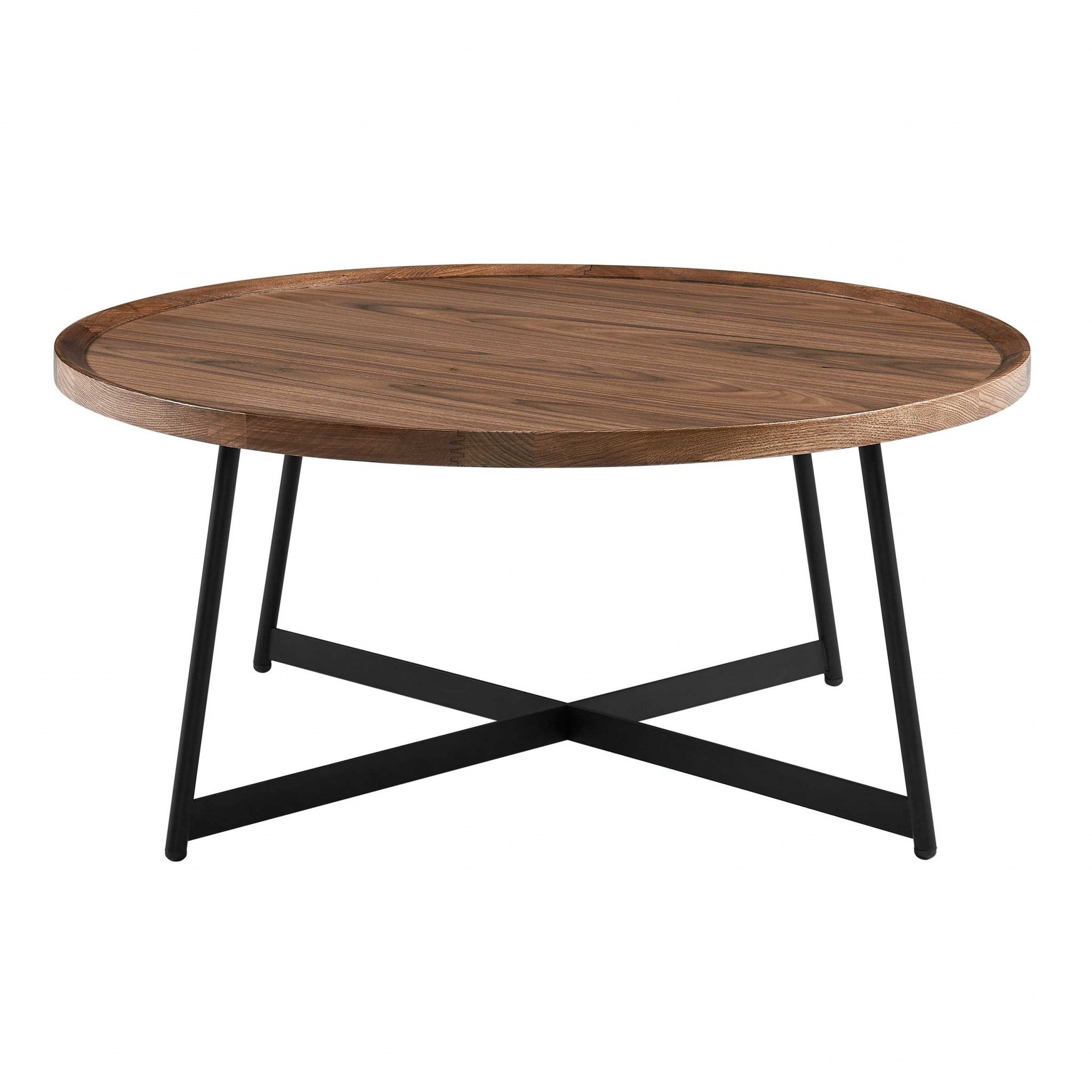 Mesa de centro redonda de madera fabricada en nogal y negro de 35"