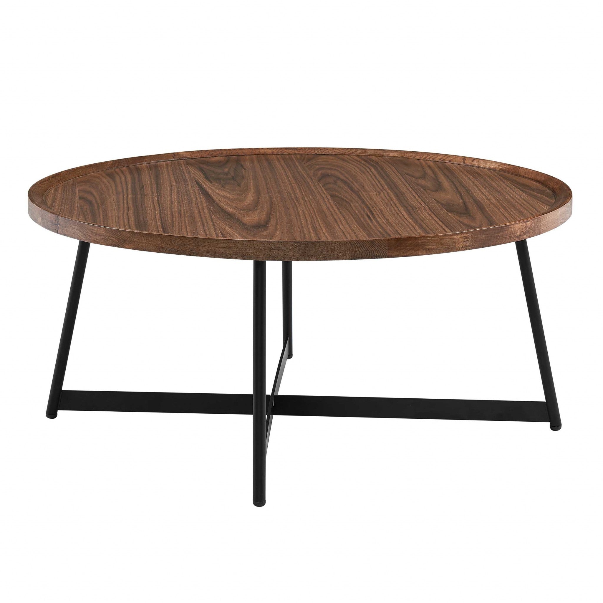 Mesa de centro redonda de madera fabricada en nogal y negro de 35"