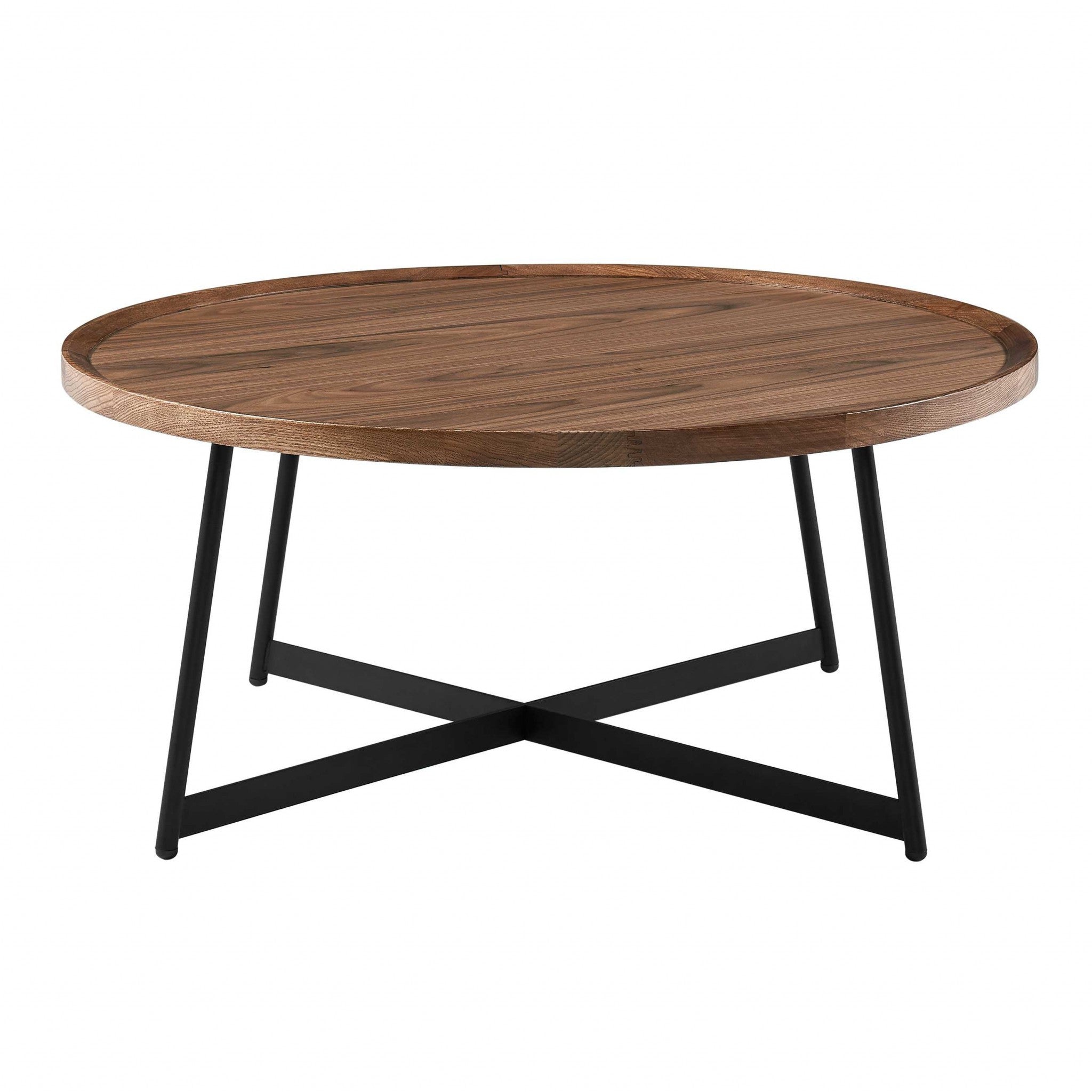 Mesa de centro redonda de madera fabricada en nogal y negro de 35"