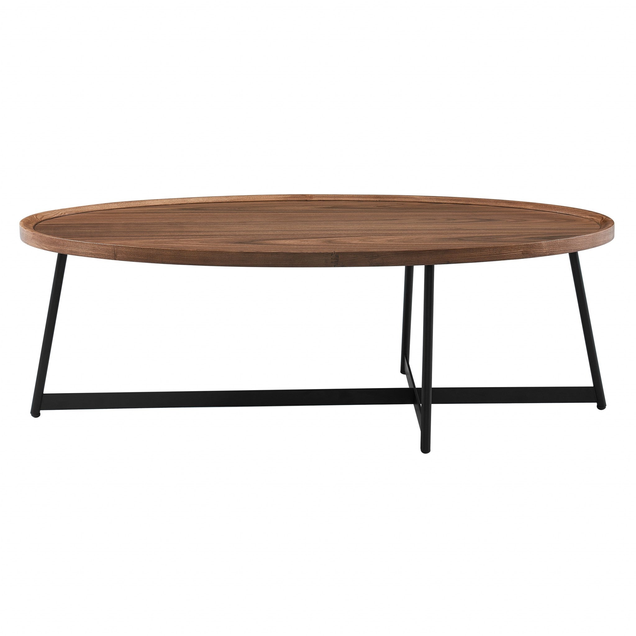 24" Black And Walnut Manufactured Wood Oval Coffee Table