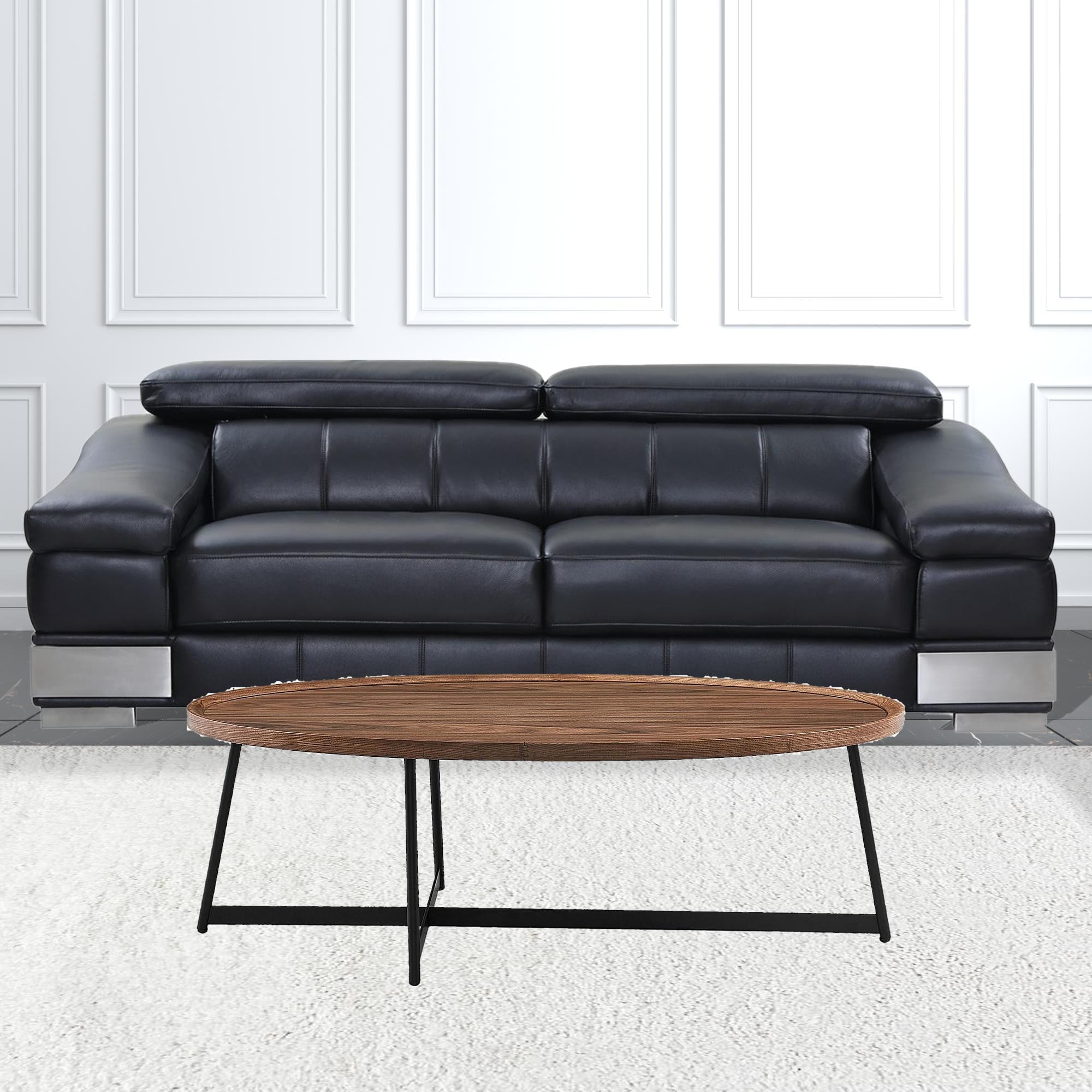 24" Black And Walnut Manufactured Wood Oval Coffee Table