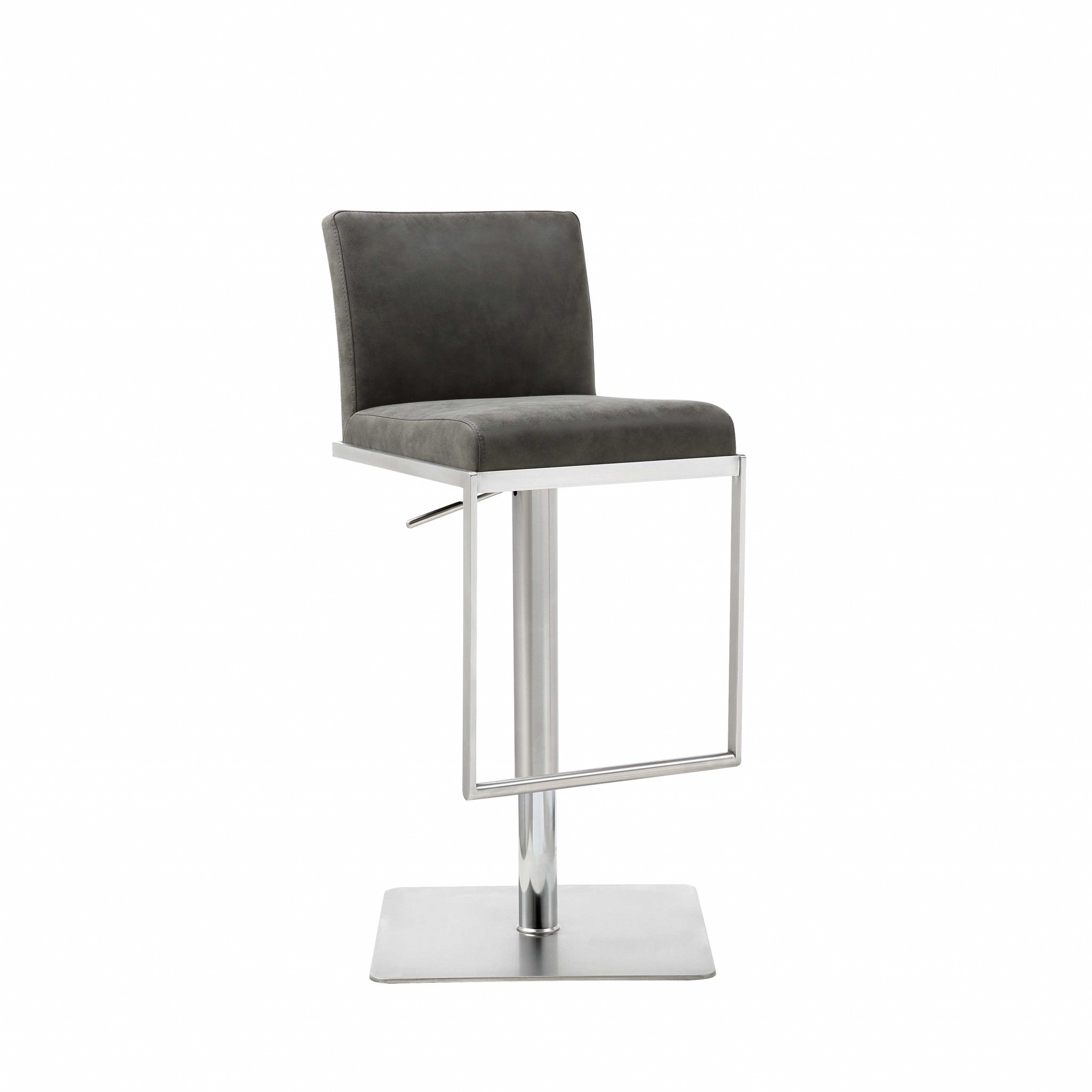 31" Gray And Silver Stainless Steel Chair With Footrest