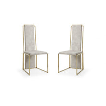 Set Of 2 Ultra Modern Beige Suede And Gold Dining Chairs