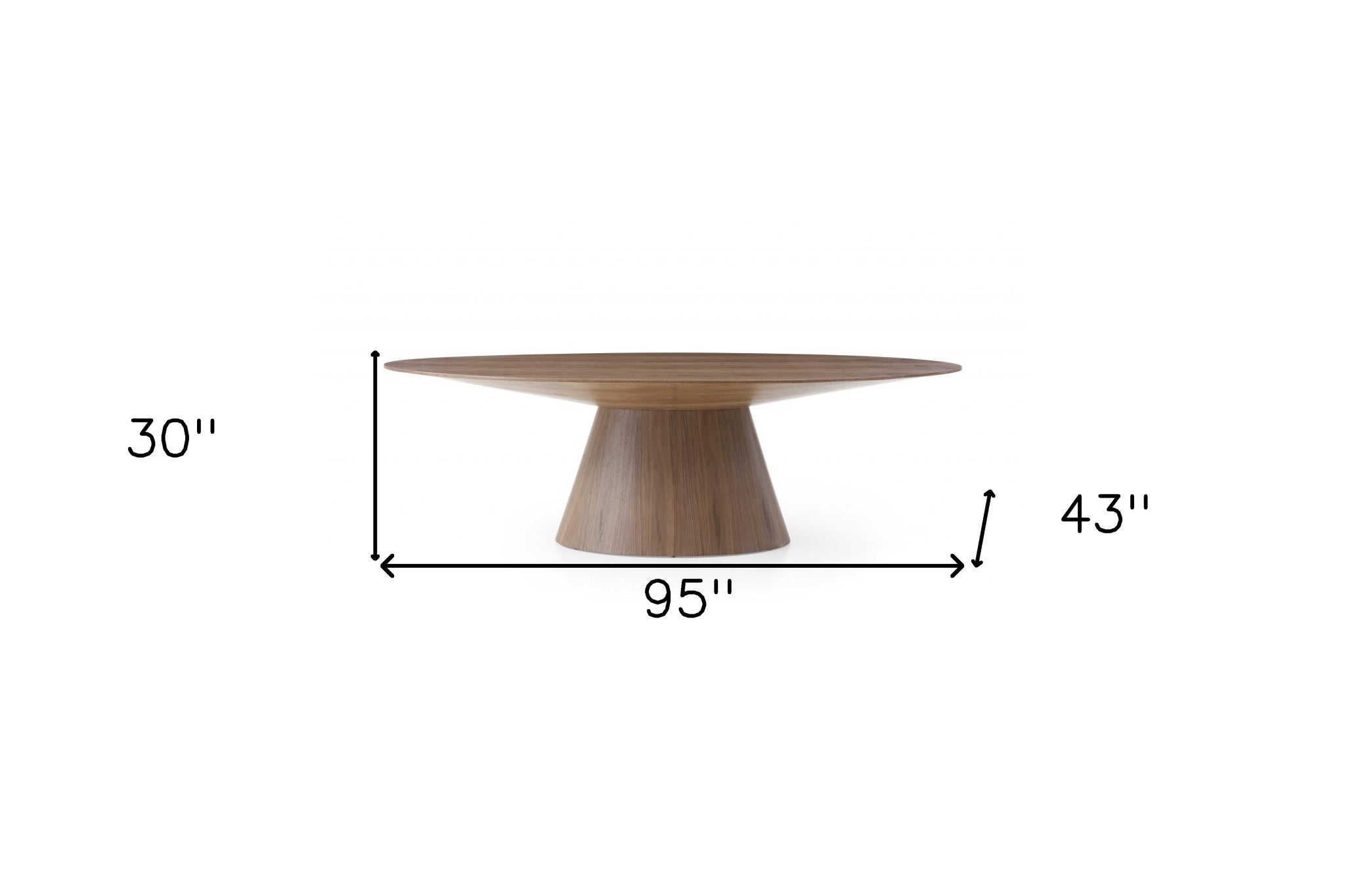 Walnut Veneer Oval Dining Table 95 x 43 x 30