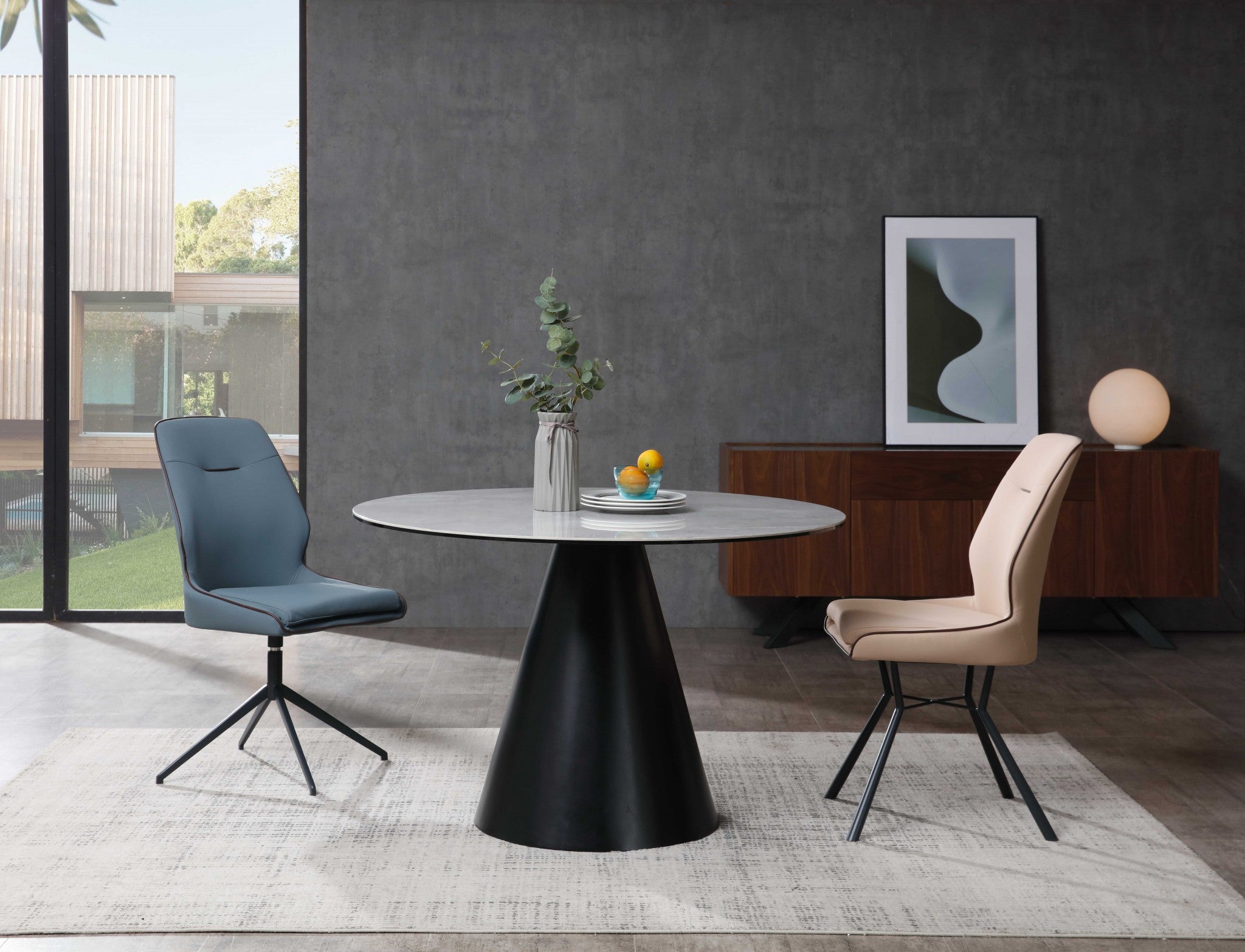 Gray Glass Iron Dining Table 47 x 47 x 30