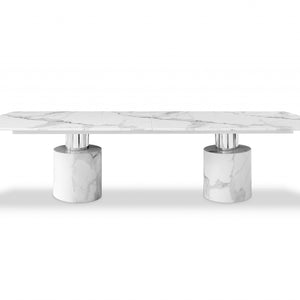 120 X 48 X 30 White Marble Stainless Steel Dining Table