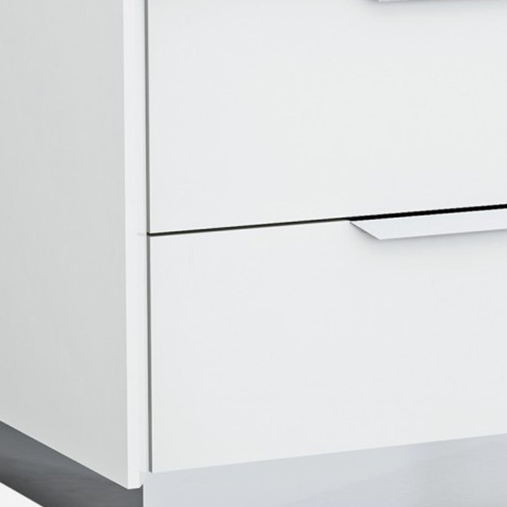 White And Stainless Steel Two Drawer Nightstand