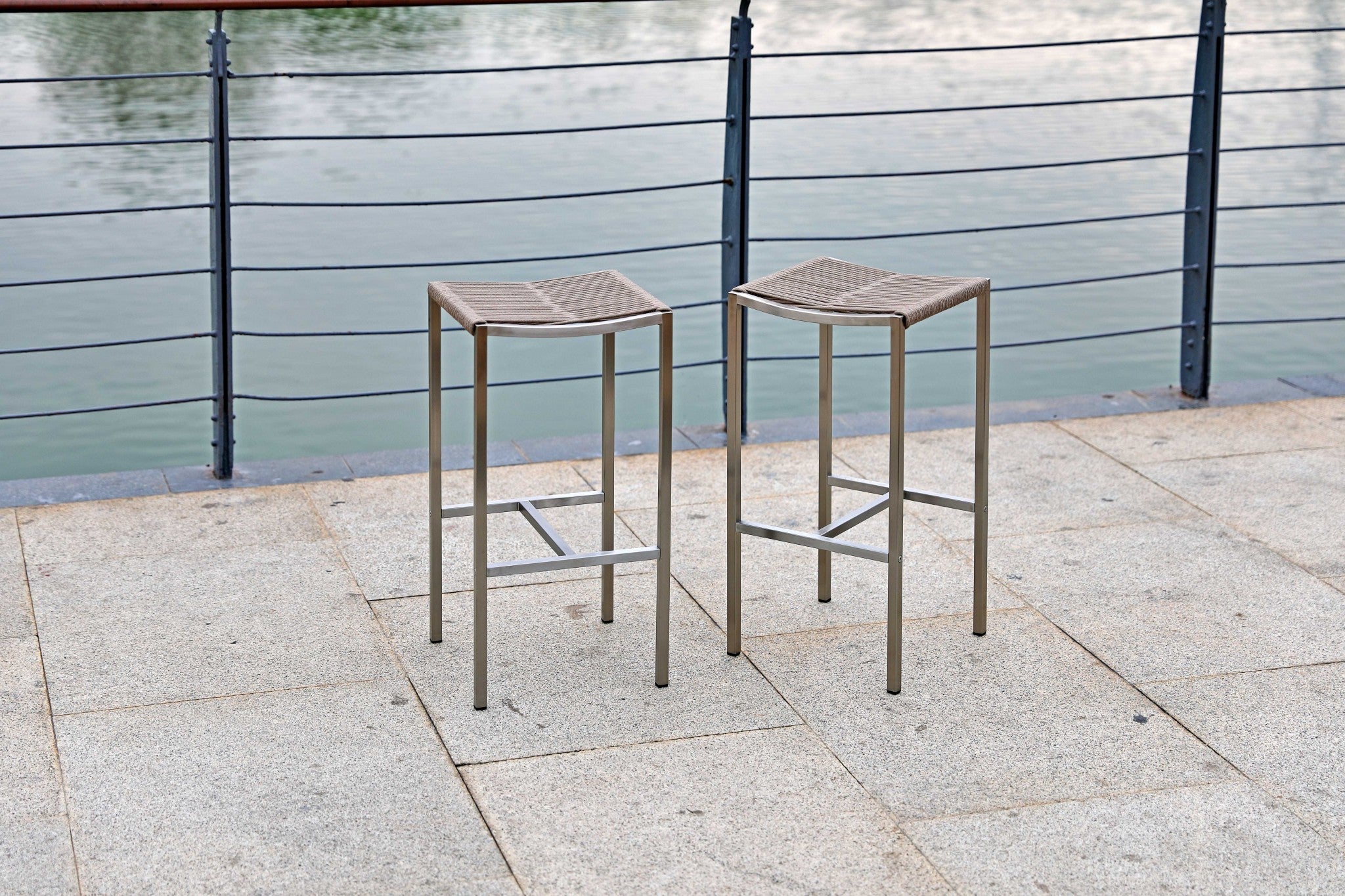 Set Of 4 Stainless Steel Square Bar Stool