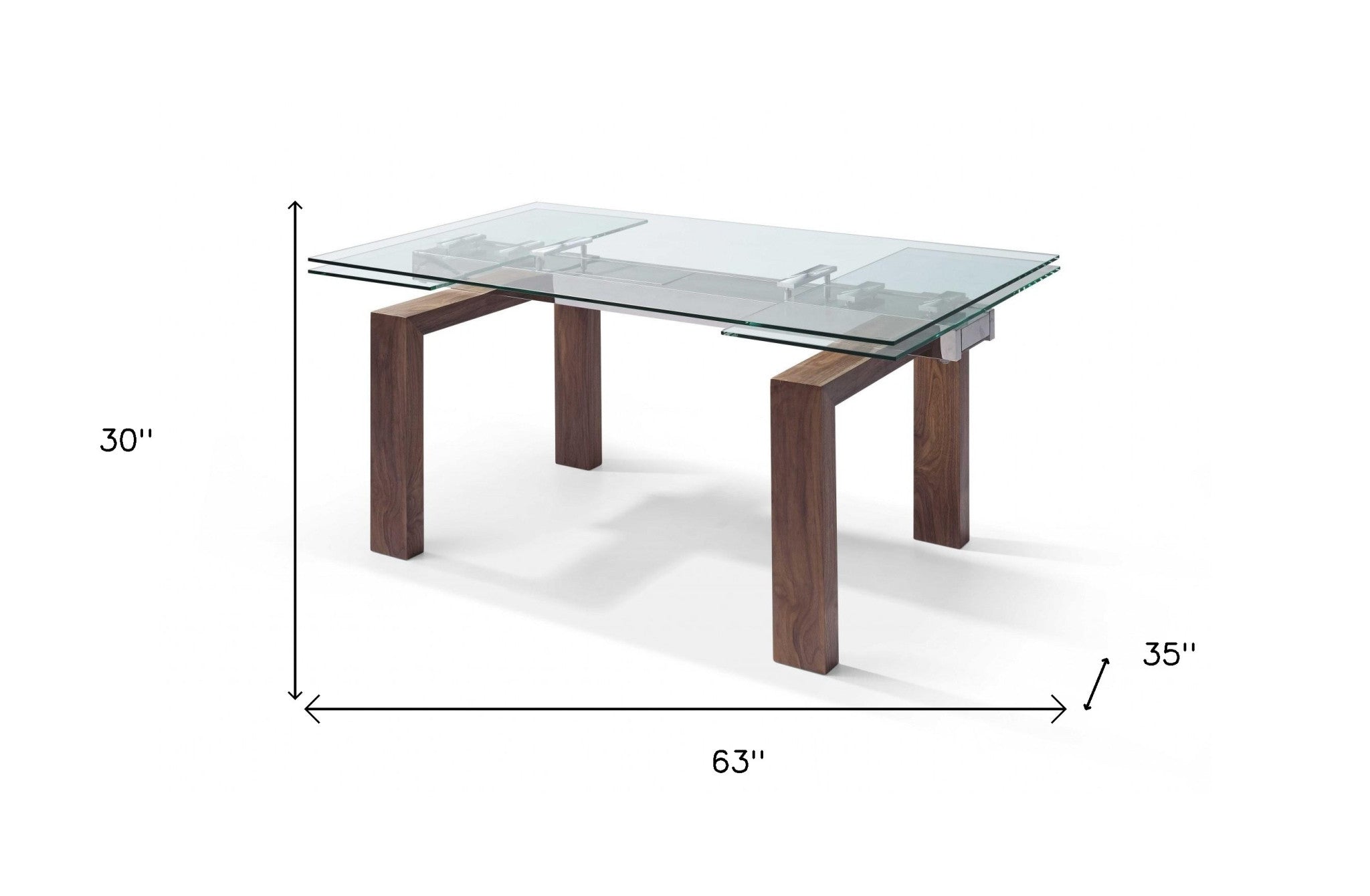 63 X 35 X 30 Walnut Solid Wood Extendable Dining Table