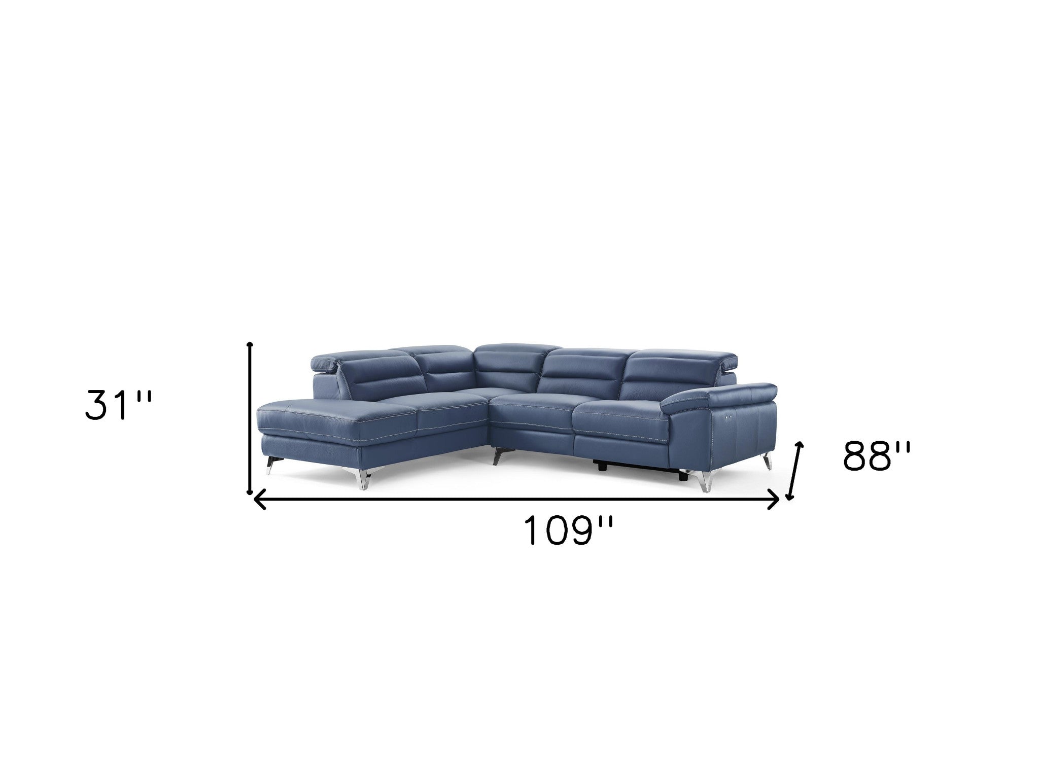 109 X 88 X 31 X 40 Navy Blue Leather Sectional