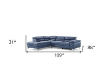 109 X 88 X 31 X 40 Navy Blue Leather Sectional