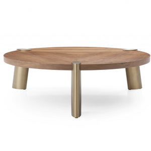 55 X 55 X 17 Walnut Stainless Steel Coffee Table