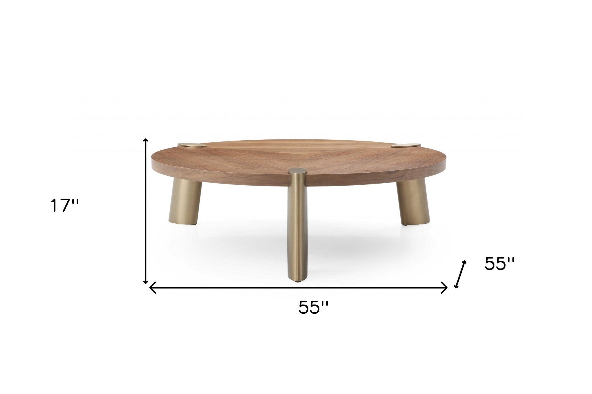 55 X 55 X 17 Walnut Stainless Steel Coffee Table