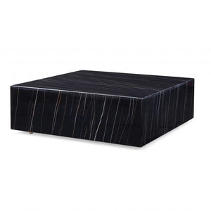 Black Genuine Marble And Brass Square Coffee Table 35"