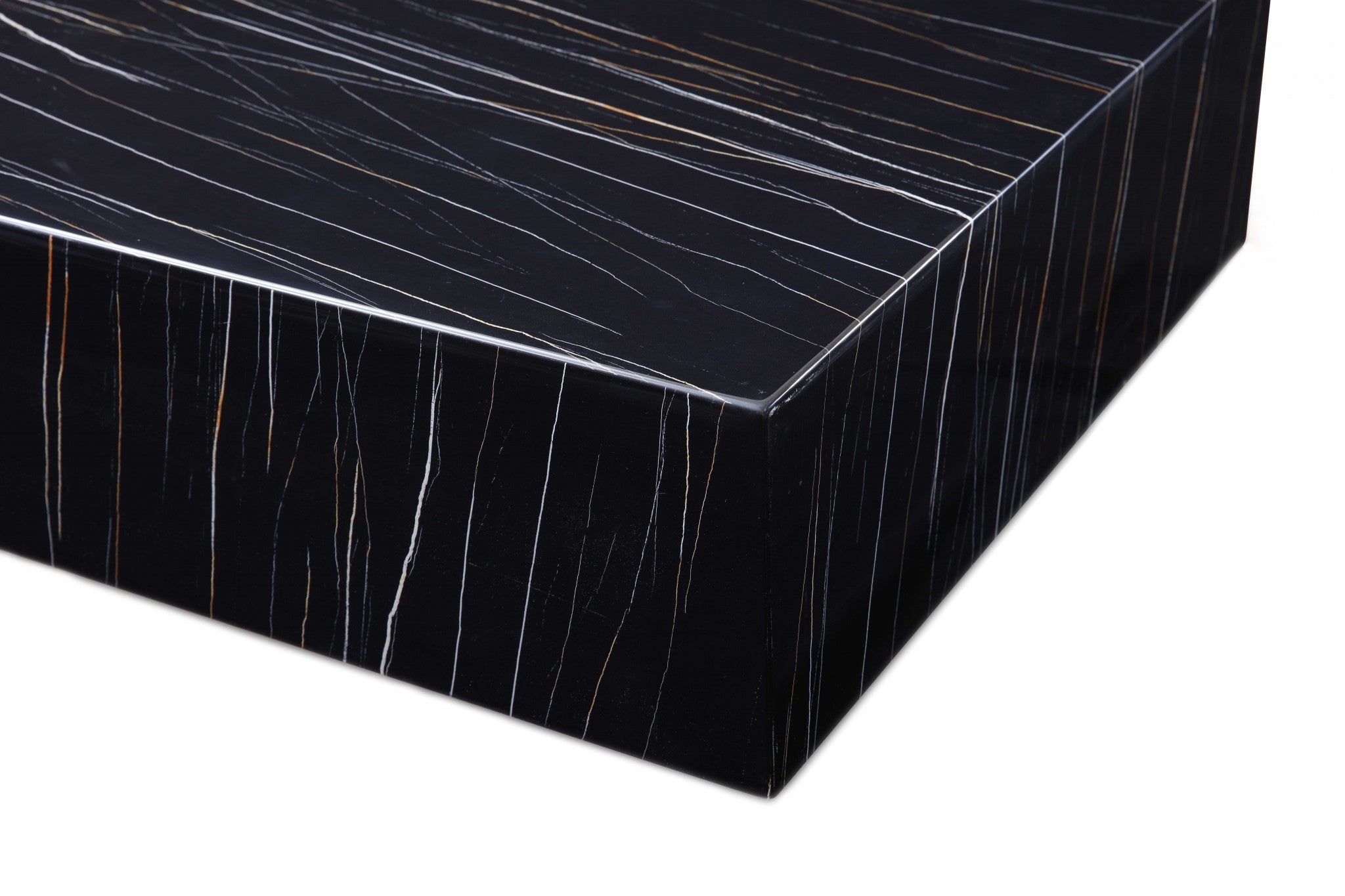 Black Genuine Marble And Brass Square Coffee Table 35"