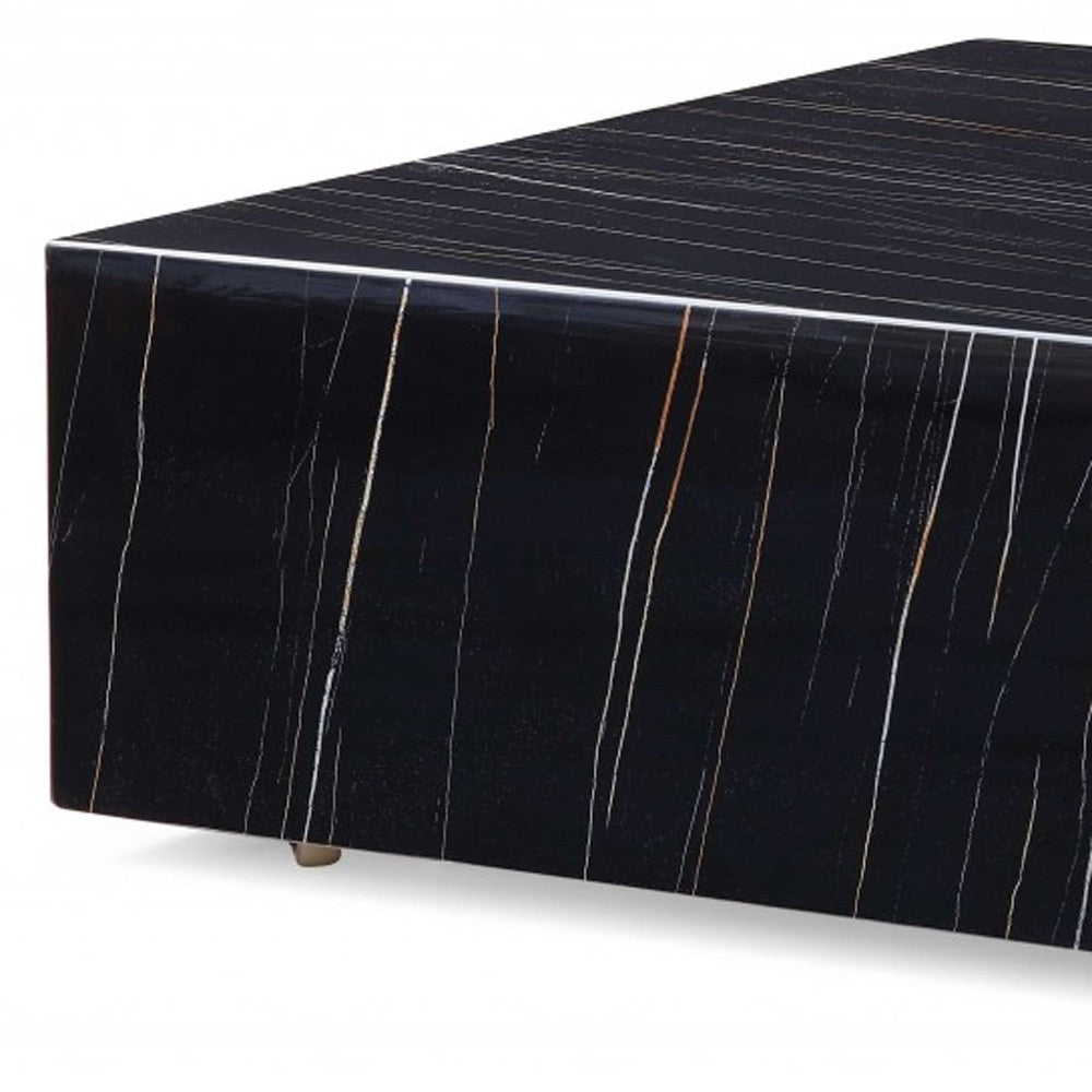 Black Genuine Marble And Brass Square Coffee Table 35"