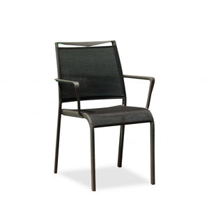 Set Of 4 Gray Stackable Aluminum Sling Arm Chairs