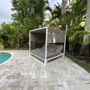 Taupe Fabric Or Aluminum Love Seat 79 X 79 X 79