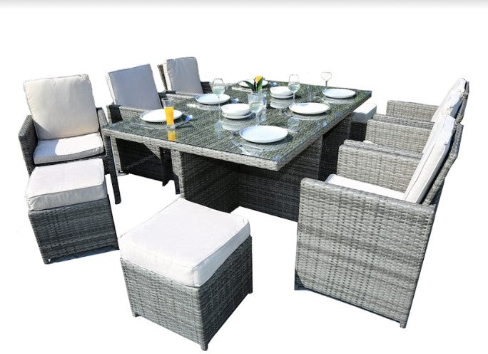 Gray 11 Piece Outdoor Dining Set With Cushions - 129" x 76" x 46"