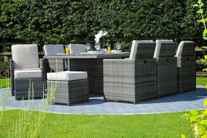 Gray 11 Piece Outdoor Dining Set With Cushions - 129" x 76" x 46"