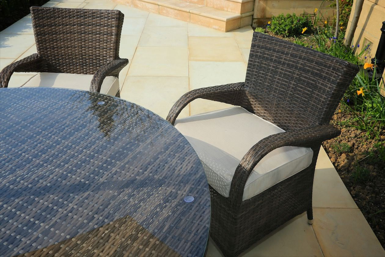 Brown 7 Piece Outdoor Dining Set With Cushions - 211" x 55" x 32"