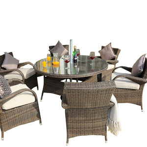 Brown 7 Piece Outdoor Dining Set With Cushions - 211" x 55" x 32"