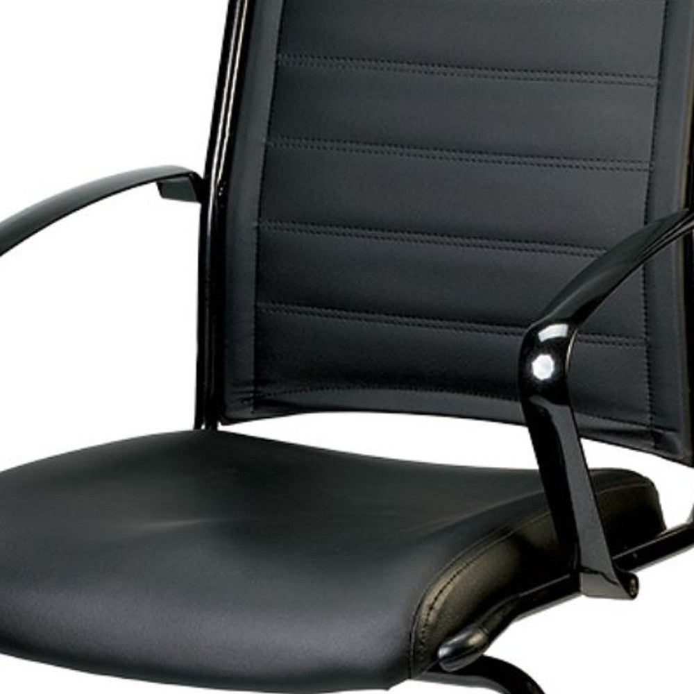 Black Faux Leather Tufted Seat Swivel Task Chair Leather Back Steel Frame