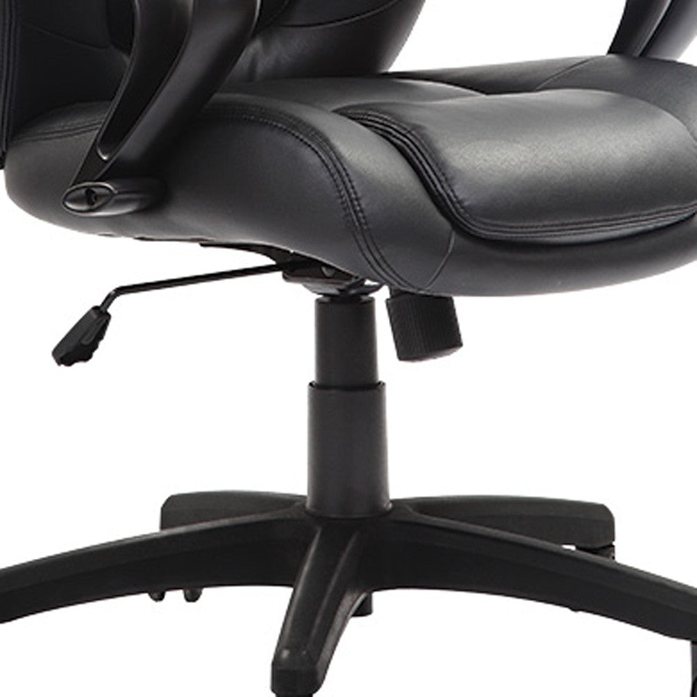 Black Eco Leather Tufted Seat Swivel Adjustable Task Chair Leather Back Plastic Frame