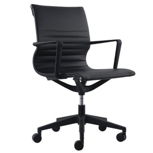 Black Vinyl Tufted Seat Swivel Adjustable Task Chair Fabric Back Plastic Frame