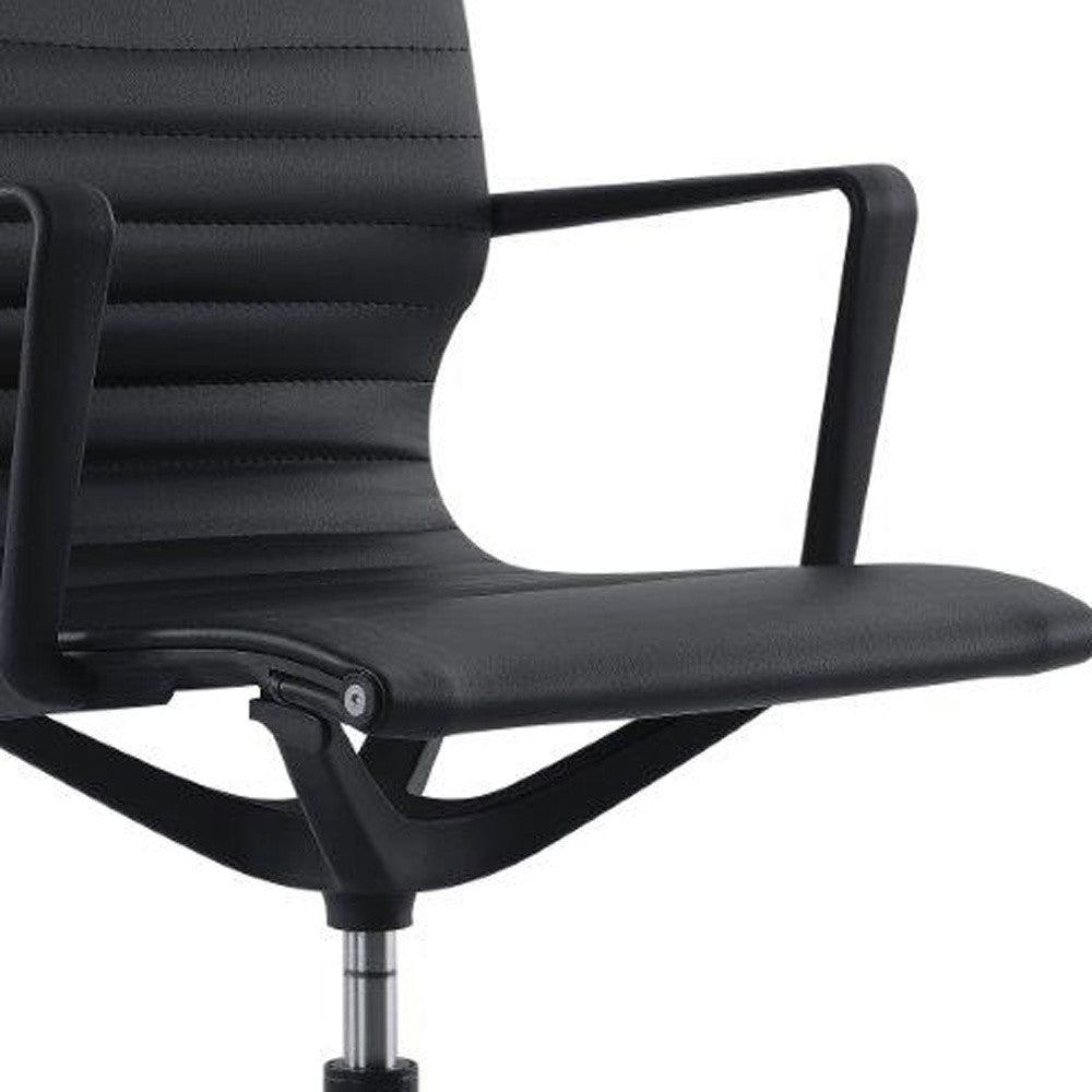 Black Vinyl Tufted Seat Swivel Adjustable Task Chair Fabric Back Plastic Frame